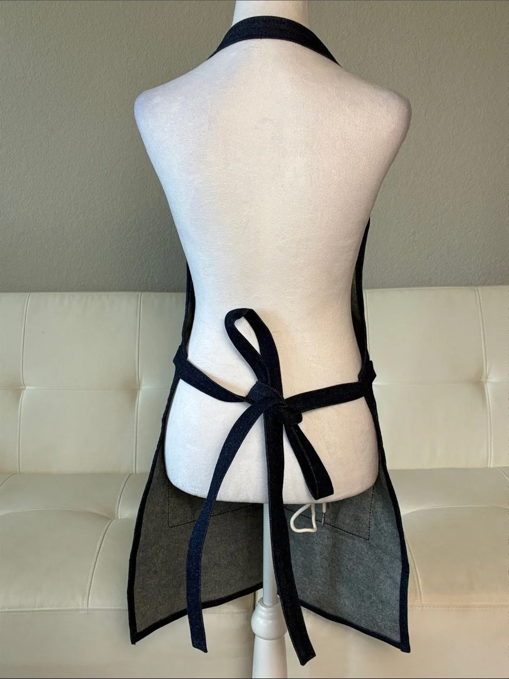 Premium Denim Apron with Brown Leather Pocket - Picture 8 of 11